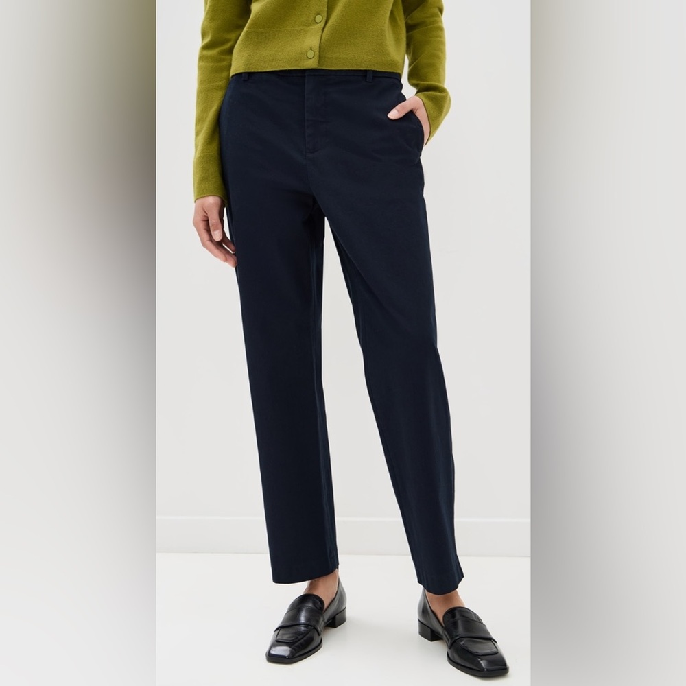 Vince Cropped Navy Blue Chino Pants Stretch Cotton Ankle Trousers Flattering, 8‎